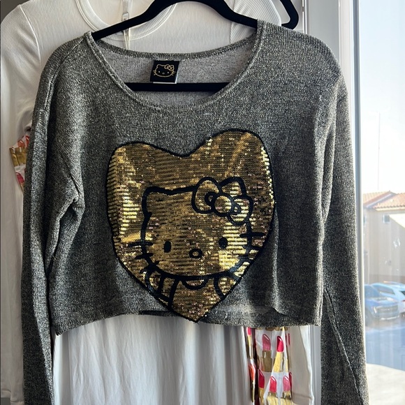 Sanrio Tops - Hello Kitty Gray Sweater with Gold Sequin Heart